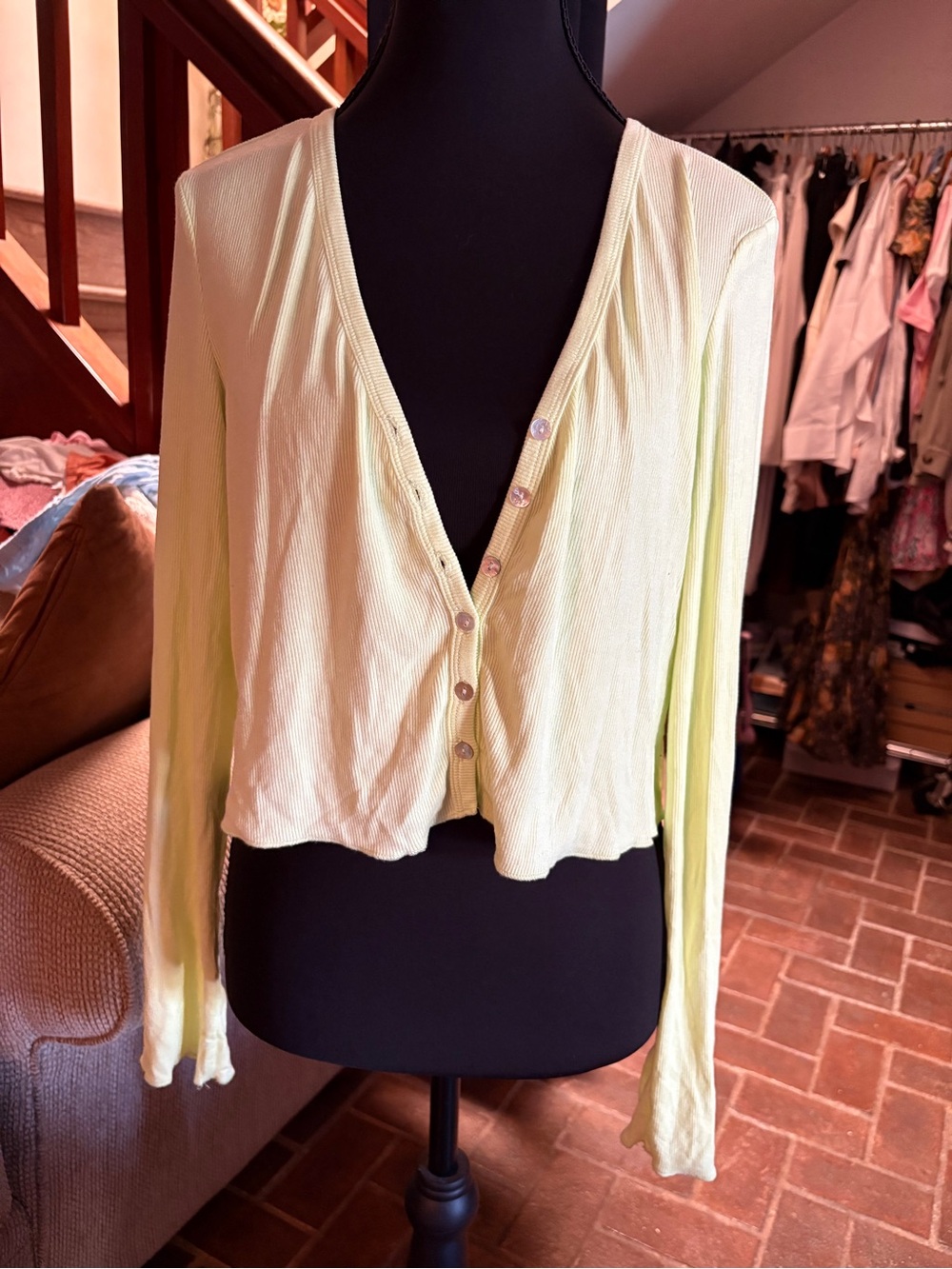 Princess Polly Light Green Long-Sleeve Crop Button Cardigan